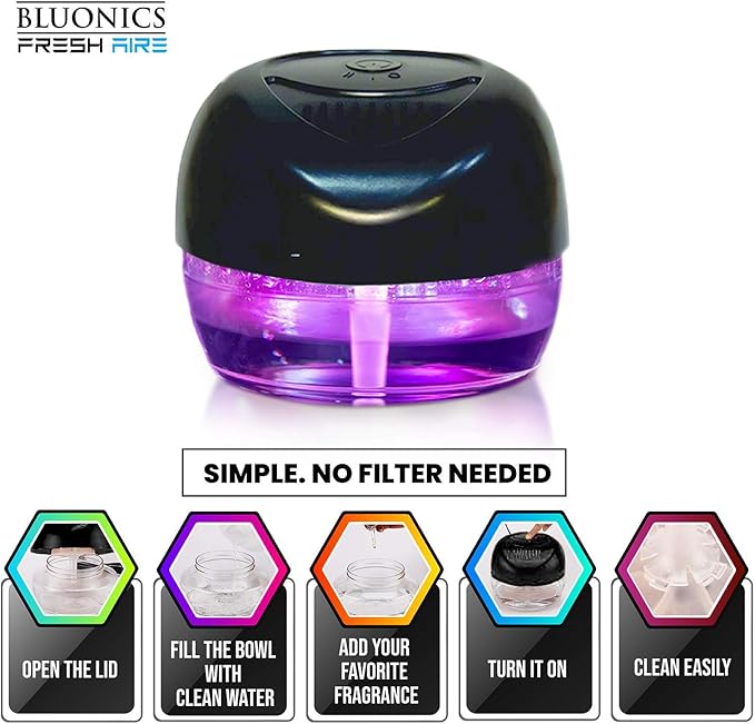 Bluonics Fresh Aire 3-Pack Water Air Washer Air Revitalizer &amp Freshener with Night Light 7 LED Changing Colors &amp White Noise