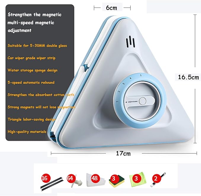 Magnetic Window Cleaner Magnetic Three-Layer Glass Cleaner for 5-30mm Double Glazing Window Cleaner Super Three-Layer Glass Surface Cleaning Brush Wiper Tool