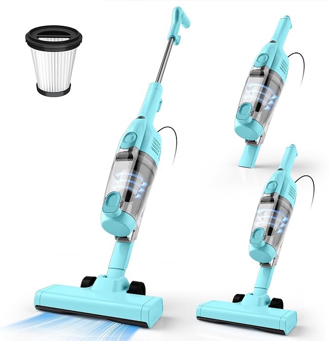 Vazone R6X Corded Stick Vacuum Cleaners for Home 20Kpa Powerful Suction Stick Vacuum with 16Ft Cord 2 in 1 Lightweight Vacuum Cleaner for Hardwood Floor Pet Hair (Green)