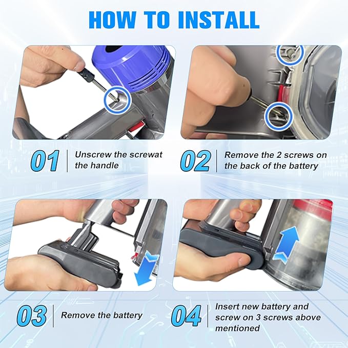10000mAh Replacement for Dyson V6 Battery 21.6V Lithium VTC4 SV03 SV04 SV05 SV06 SV07 SV09 DC58 DC59 DC61 DC62 DC72 DC74 Absolute Animal Motorhead Slim Vacuum with 2 Filters (V6)