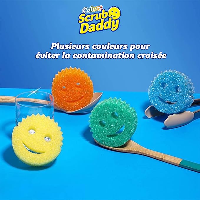Scrub Daddy Colors - Color Code Cleaning FlexTexture Soft in Warm Water Firm in Cold Deep Cleaning Dishwasher Safe Multi-use Scratch Free Odor Resistant Functional Ergonomic 4ct Roll