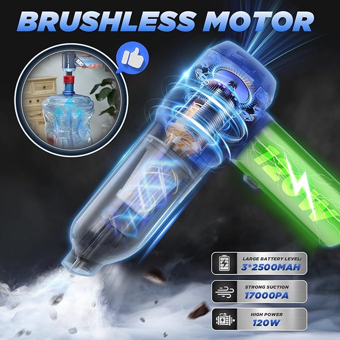 Saker Portable Car Vacuum Cleaner Cordless High Power 17000PA 3 in 1 Foldable Handheld Vacuum Cordless with Brushless Motor for InflationDust BlowingHome Car Cleaning HL132 Blue