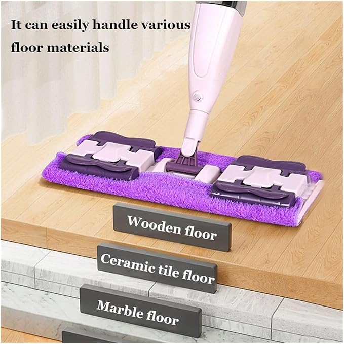 Upgrade Spray Cloth Clip Mop Hand Wash-Free Silent Design for Wood Floors &amp Ceramic Tiles Sleek Durable Head(Mop 3pcs Cloth)
