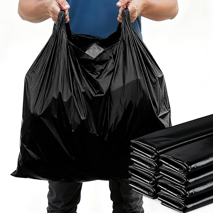 100 Pack 30'' x 18'' x 6'' Extra Large Black Plastic Shopping Bags(0.8 Mil Thick) Reusable Heavy Duty Large T-shirt Grocery Bags Bulk with Handles for Restaurant Retail Business