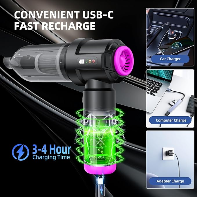 Cordless Vacuum Cleaner - 22000PA Handheld Car Vacuum 4-in-1 Portable Mini Air Duster Rechargeable 3-Speed Small Powerful Gadgets &amp Gifts for Home Office Mattress Carpet Pet (Black)