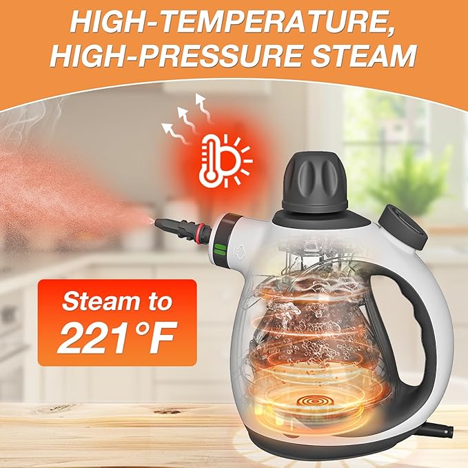 Handheld Steam Cleaner Pressurized Multi-Purpose Natural Steamer with 12 pcs Accessories Steamer for Cleaning Car Bathroom Countertop Upholstery Shower Couch Tile Grout Window Grease