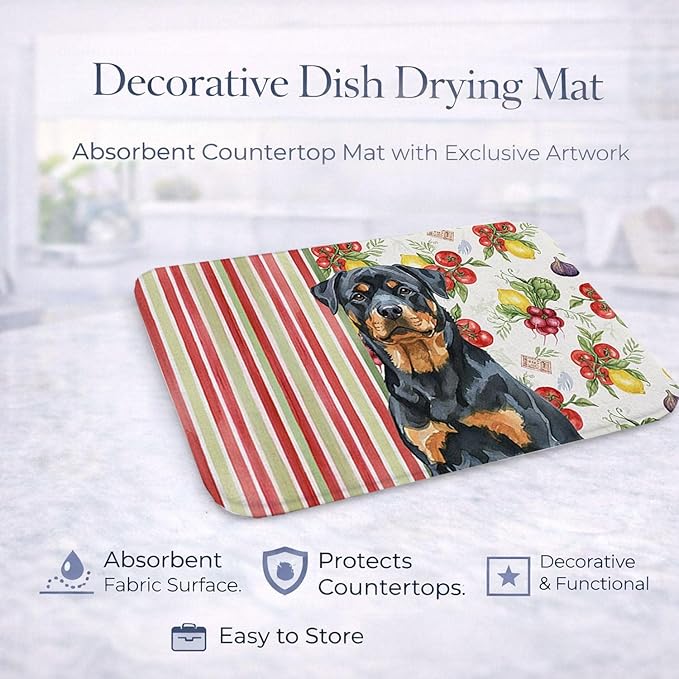 Caroline's Treasures Rottweiler Vegetables Dish Drying Mat Absorbent Dish Drying Mat Pad for Kitchen Counter Dish Drainer Mat for Countertop 14 x 21 Multicolor