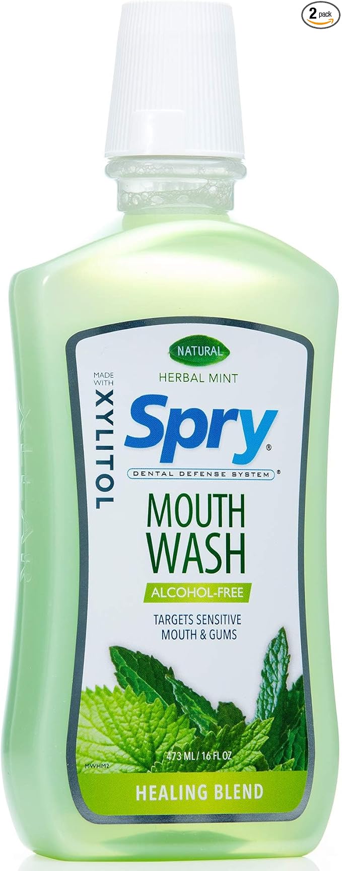 Spry Natural Xylitol Mouthwash Fluoride Free with Enamel Support Alcohol-Free Gentle Non-GMO Herbal Mint - 16 fl oz (Pack of 2)