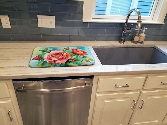 Caroline's Treasures DAC1700DDM Oklahoma Roses in Watercolor Dish Drying Mat Absorbent Dish Drying Mat Pad for Kitchen Counter Dish Drainer Mat for Countertop 14 x 21 Multicolor