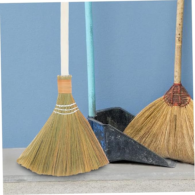 Cabilock 2pcs Practical Handwoven Broom Set Straw Broom Sweep Soft Bristle Household Removable Head Floorfriendly