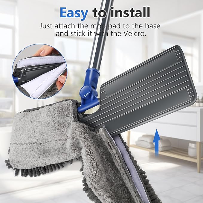 Masthome Microfiber Mops for Floor CleaningDust Mop with 4 Reusable PadsFlat Flip Mops for Wet &amp Dry UseProfessional Microfiber Mop for Hardwood LaminateTile Floor Cleaning-1 Scraper