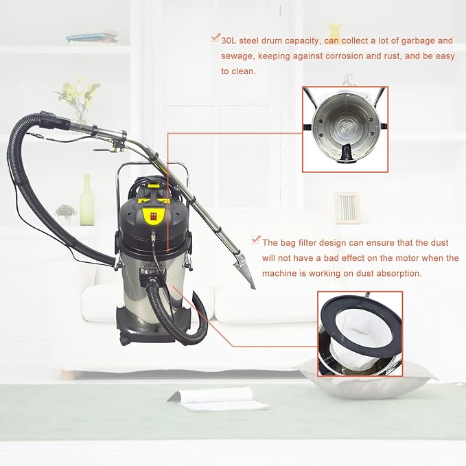 Carpet Extractor Machine 30L 3-in-1 Stainless Steel Carpet Cleaner for Corridor Conference Hall and Restaurant 110V 1000W