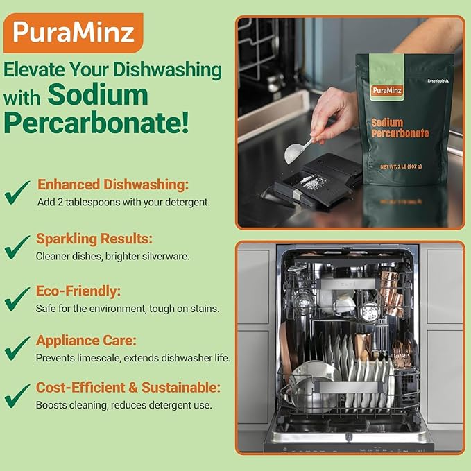 Sodium Percarbonate Powder 99.9% Purity - Oxygen Bleach Hydrogen Peroxide Release Cleaner - Color-Safe Bleach Alternative for home and Laundry - 10 lbs