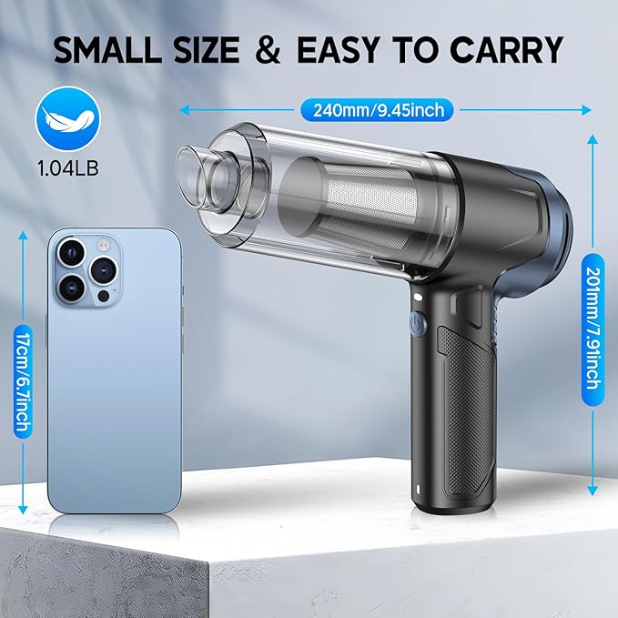 JONYJ Handheld Car Vacuum Cleaner 16000PA Hand Held Vacuum Portable Cordless 2 in 1 Air Duster and Vacuum Cleaner with LED Light Multi-Nozzles 120W High Power Mini Vacuum for Home Pet Office