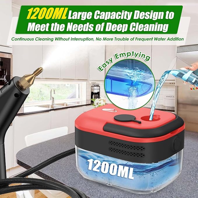2500W Steam Cleaner for Home &amp Car 15s Heat-Up Handheld Steamer for Cleaning 1.2L Portable High Steam Cleaners 6-Level Steam Control with 14 pcs Accessories Kit for Car Floors Couches Grout
