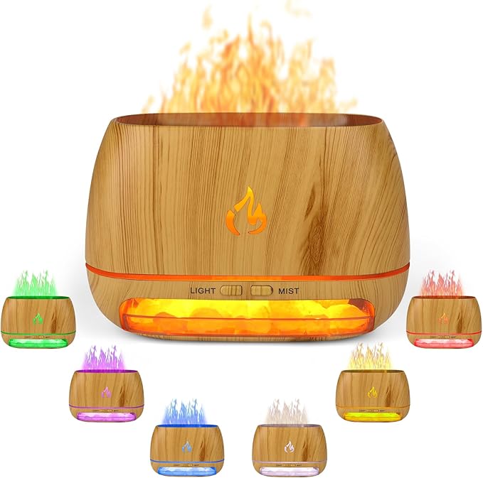 3-in-1 Ultrasonic Essential Oil Diffuser &amp Himalayan Salt Lamp Diffuser &amp 7 Colors Changing Oil Diffuser100% Pure Himalayan Pink Salt Rock Waterless Auto off-200ml (Wooden Grain)