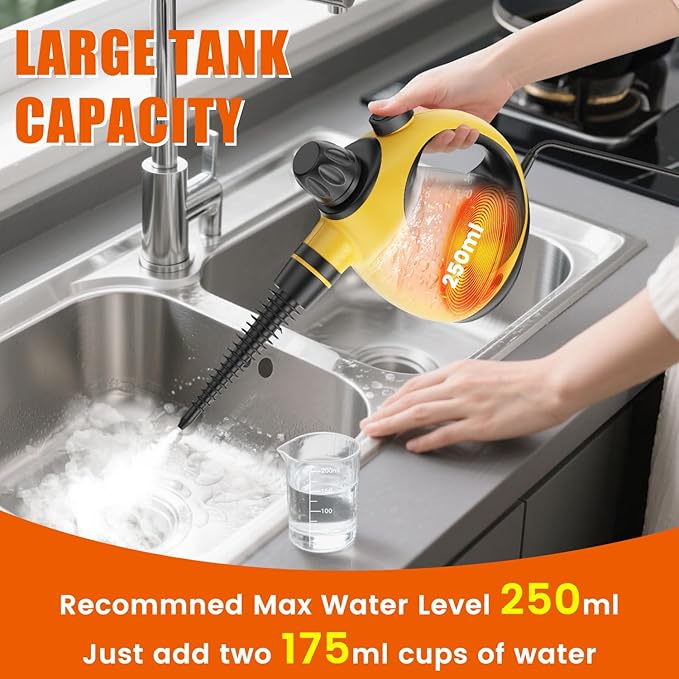Handheld Steam Cleaner for Home - Pressurized Handheld Steamer for Cleaning with High Pressure Chemical-Free Multi-Purpose Portable Deep Steam Cleaner for Cleaning Windows Couch(Yellow)