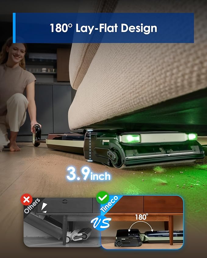 Tineco Floor ONE S7 Master Wet Dry Vacuum Cleaner 23kPa Suction Vacuum Mop with DustReveal Green Headlight 65 Min Runtime 185°F Flashdry 3.9inch Ultra-Slim Stretch Mop