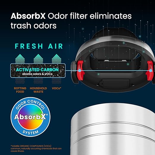 iTouchless Glide 23 Gallon Sensor Trash Can with Wheels and Odor Control System Stainless Steel 87 Liter Automatic Kitchen Bin and Office Garbage Can (Powered by Battery or Optional AC Adapter)