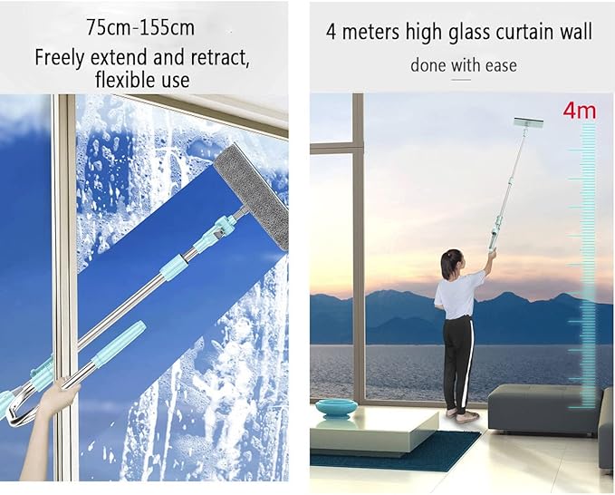 Window Cleaner Tool Kit with Telescopic U Shaped PoleSqueegee for Window WashingWater SprayableRotatable Cleaning HeadClean Inside and Outside Windows Without Leaving Dead Ends