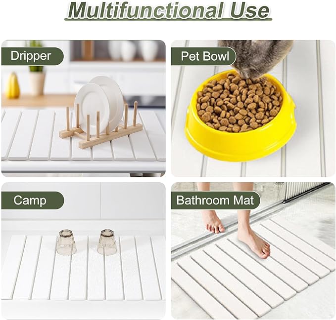 Dish Drying Mat Large Stone Dish Drying Mat For Kitchen Counter Collapsible Quick-Drying Sleek Diatomaceous Versatile Stone Drying Mats For Cups Dishes Bottles Marble (white 16''X24'')
