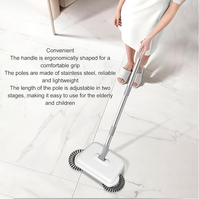 Multi Purpose Hand Push Sweeper Manual Floor Cleaner with Microfiber Mop and Dual Brush Head Cordless Sweeping Mopping Machine for Hardwood Tile Floors in Home Kitchen