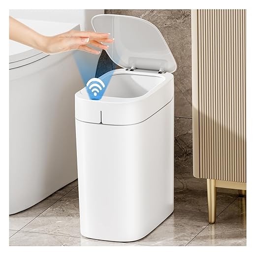 MOPALL Automatic Motion Sensor Bathroom Trash Can with Lid 3.5 Gallon Touchless Garbage Can IPX5 Waterproof Smart Small Waste Basket for Bedroom Kitchen Office