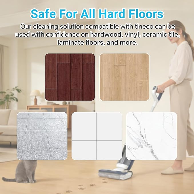 Floor Cleaner Compatible with Tineco Cleaning Solution Suitable with All Robotic Vacuum Mop and Cordless Wet/Dry Vacuum Mop Cleaner Multi-Surface Deodorizing &amp Cleaning Solution (2.5 L Ocean)