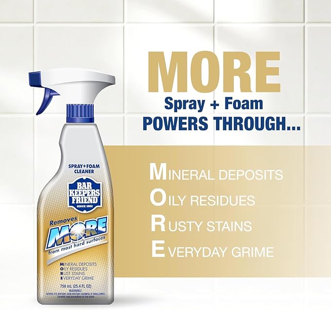 PURPUR Cloth &amp Bar Keepers Friend MORE Foam Spray (25.4) + Powder Cleanser (21 oz) Multipurpose Cleaner Stain &amp Rust Remover for Bathroom Kitchen &amp Outdoo Stainless Steel Aluminum Bra