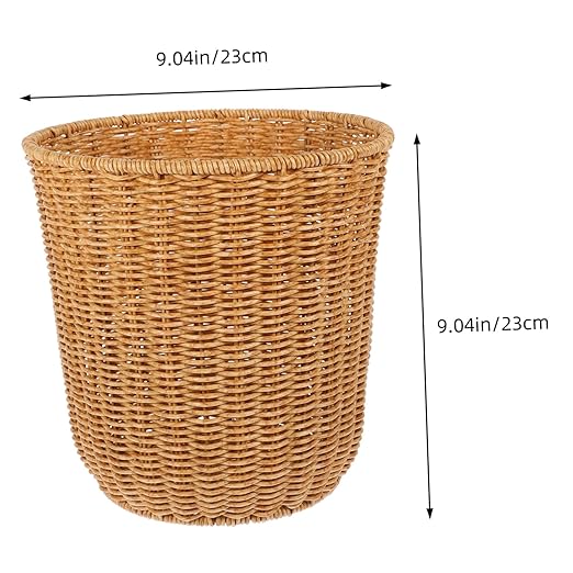 PRETYZOOM Medium Imitation Rattan Storage Basket Handwoven Wastebasket for Kitchen and Bedroom Versatile Woven Trash Can Stylish Design