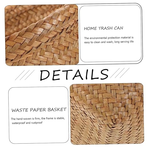 BESPORTBLE Handwoven Medium Straw Wastebasket Office Home Trash Can and Storage Bin Rustproof Woven Basket for Waste Paper Dried Flowers Tissues Multifunctional Holder Random Color