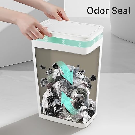 TIPGO Bathroom Trash Can with Lid 4 Gallon / 15 Liter Small Garbage Can Press Top Bin Plastic Wastebasket with Pop-Up Lid for Bedroom Living Room Office (White)