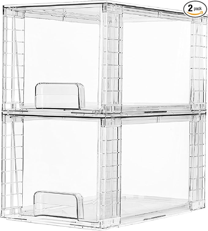 Vtopmart 2 Pack Large Stackable Storage DrawersClear Acrylic Drawer Organizers with Handles Easily Assemble for BathroomKitchen UndersinkCabinetClosetMakeupPantry organization and Storage