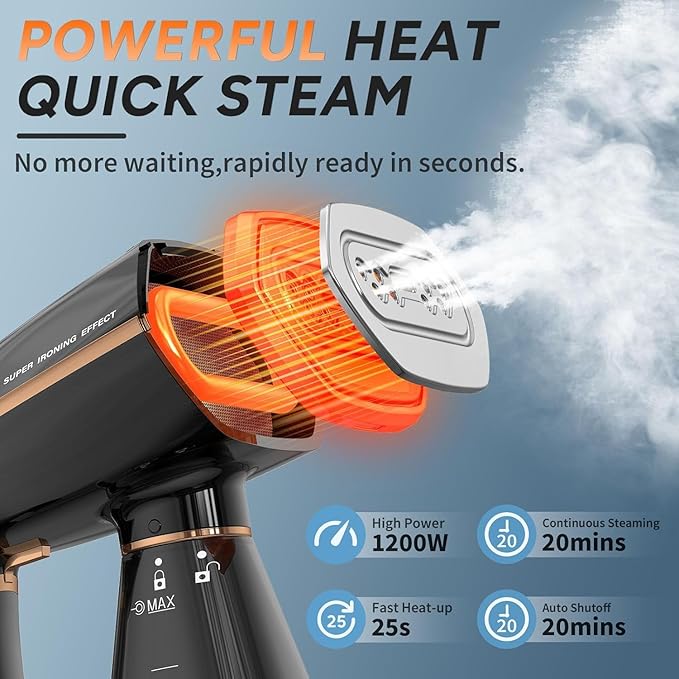 Steamer for Clothes 1200W Portable Handheld Garment Steamer&ampIron 2-in-1 with Fast Heat-up Auto-Off 350ml Water Tank Powerful Foldable Handle Clothes Steamer Compact Size for Travel Home