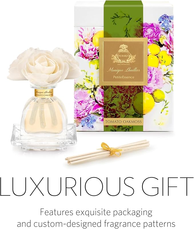 Agraria Monique Lhuillier Tomato Oakmoss AirEssence Fragrance Reed Diffuser 7.4 Oz Fresh Alluring Sola Flower Earthy Scent Diffusers for Home