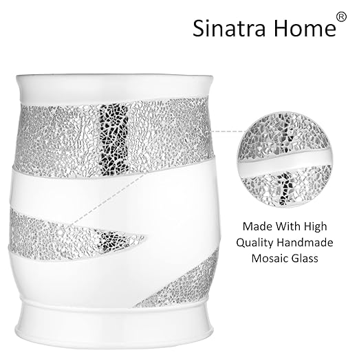 Zahari Home Sinatra Waste Basket Decorative Beautiful Designs Bathroom Bedroom Living Room Decor White