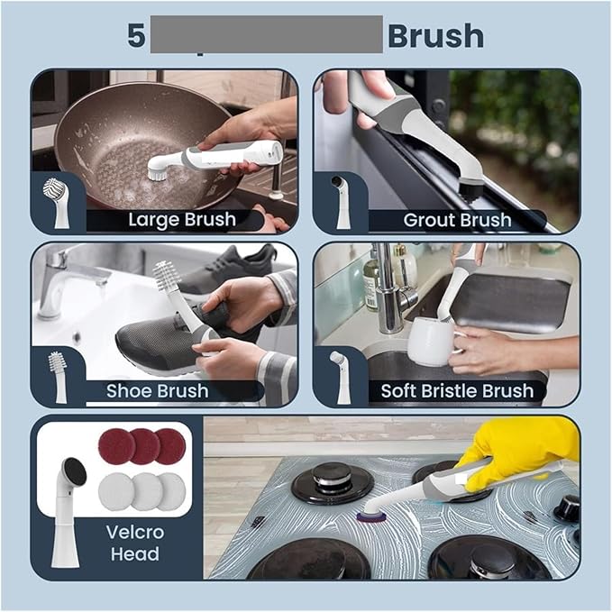 Fit for Cordless Electric Power Scrubber - Versatile Cleaning Brush with 5 Attachments for Home Use
