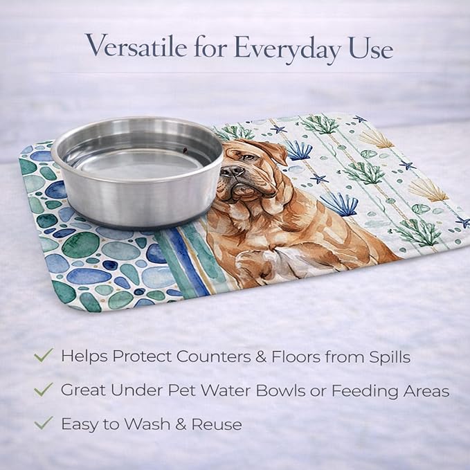 Caroline's Treasures Dogue de Bordeaux Coastal Sea Glass Dish Drying Mat Absorbent Dish Drying Mat Pad for Kitchen Counter Dish Drainer Mat for Countertop 14 x 21 Multicolor