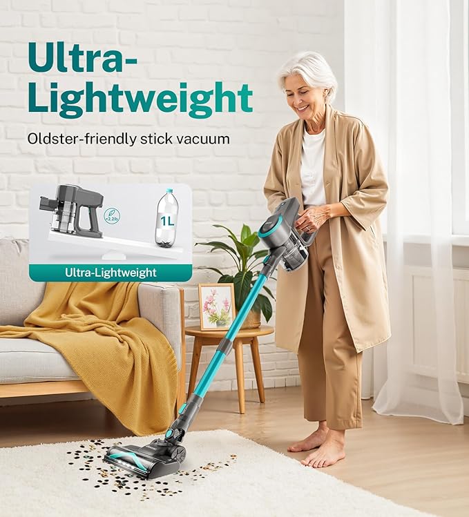 DEVOAC Cordless Vacuum Cleaner Ultra-Lightweight Stick Vacuum 2200mAh Battery Up to 40mins Runtime 6 in 1 Powerful Handheld Vacuum for Home Hard Floor Carpet Pet Hair (Waterfall)
