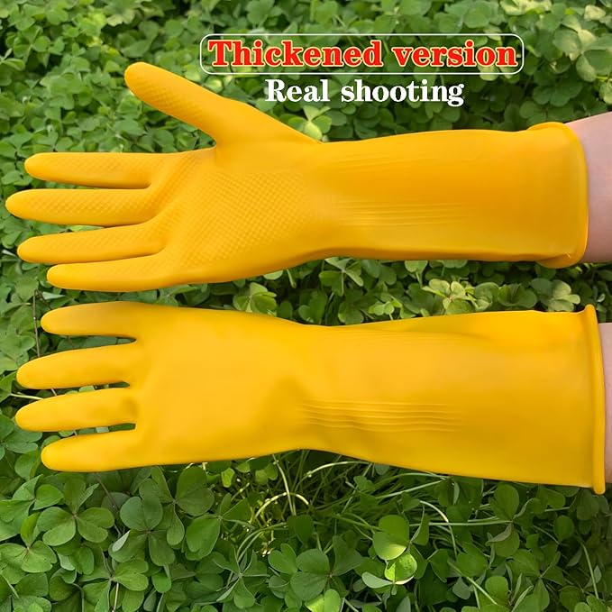 8 Pairs Reusable Household Cleaning Gloves Rubber Kitchen Dishwashing GlovesExtra Thickness Long Sleeves for Washing Dishes Pet Care(X-Large Yellow)