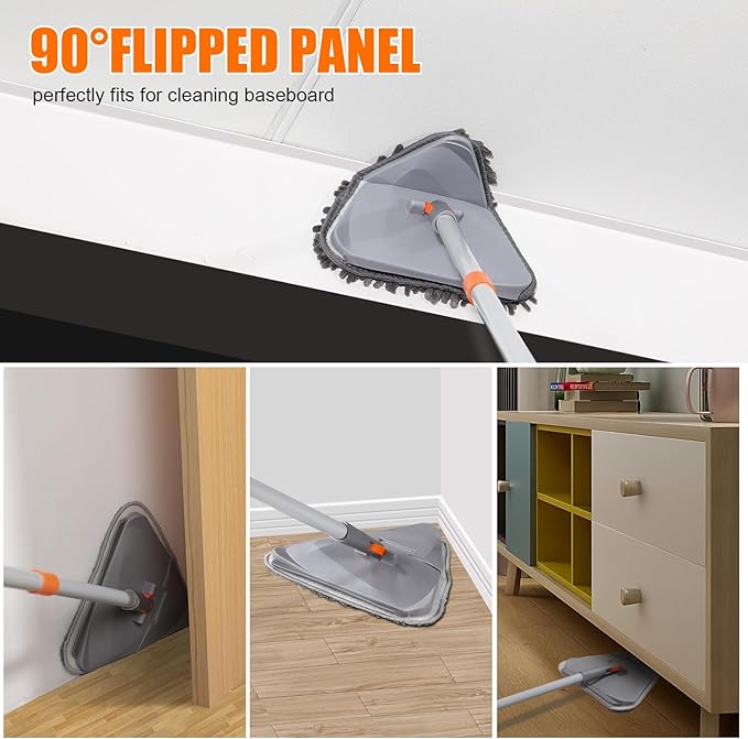 Wall Cleaner Mop with Long Handle 82 Inches 3-in-1 Ceiling Cleaning Tool Duster Adjustable Length with Replacement Microfiber Chenille Pads (4 Pads)