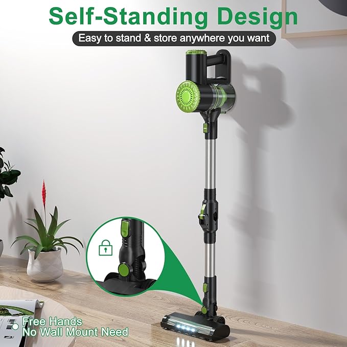 Cordless Vacuum Cleaner Lightweight Stick Vacuum with a Battery Level Displayer Self-Standing Rechargeable Cordless Vacuum for Hardwood Floor Pet Hair