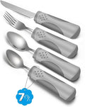 Adaptive Utensils (4-Piece Set) Weighted 7 Oz Each- Weighted Utensils for Hand Tremors and Parkinson's Patients - Weighted Silverware for Hand Tremors Weighted Spoons