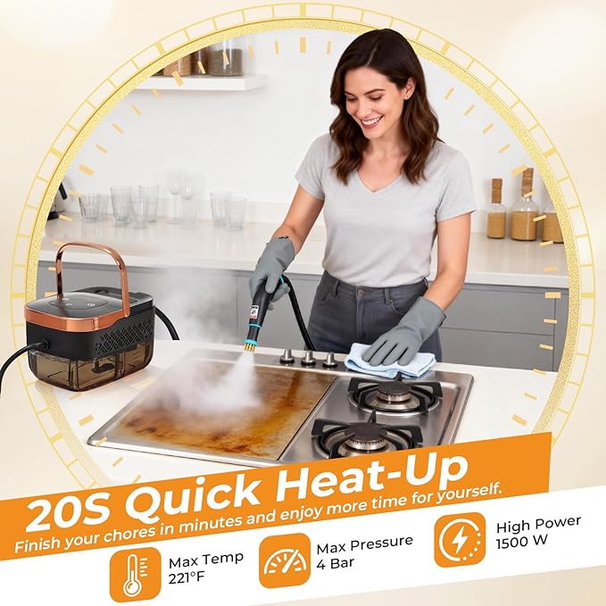 BEAMNOVA Handheld Steam Cleaner Car Steamer for Auto Detailing High-Pressure Multi-Purpose Steam Cleaning Machine 42 oz for Car Interior Kitchen Bathroom Grout &amp Tile Floors Rose Gold