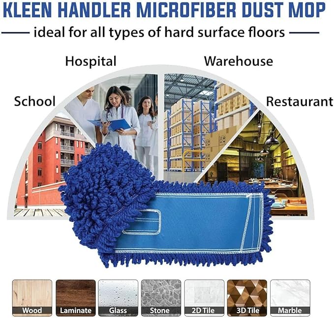 KLEEN HANDLER 6 Pack of 18 Inch Microfiber Dust Mop Large Washable Commercial Mop Head Replacement Sweeper Janitorial Dust Mops Blue