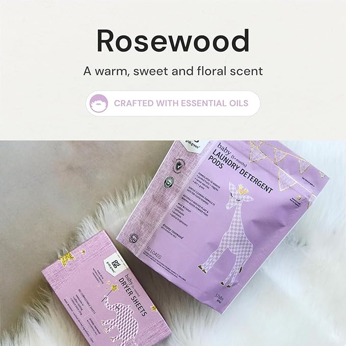 Grab Green Baby Laundry Detergent Pods and Dryer Sheets Bundle 50 Count Pods and 80 Dryer Sheets Dreamy Rosewood Scent Plant and Mineral Based Laundry Care Set