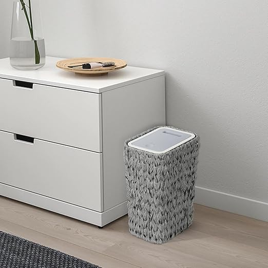 Bathroom Small Trash Can with Lid2.6 Gallon Small Rattan Garbage Can with Press Top LidDouble Deck Slim Wicker Wastebasket Trash Can for BathroomKitchenOfficeLiving RoomBedroom Gray
