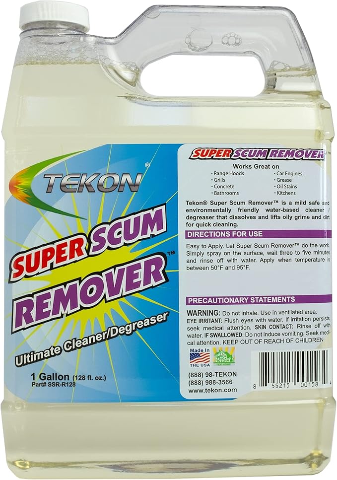 TEKON Super Scum Remover - Revolutionary Cleaner &amp Degreaser - Easily Wipe Clean Greasy Ovens Range Hoods and More! (1 128oz)