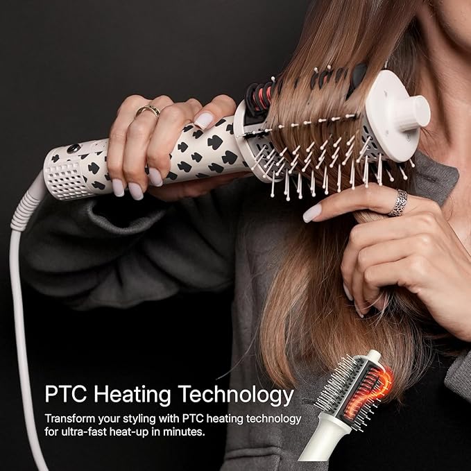 Ellena E1 Blow Dryer + Straighten Hair Brush Dual Mode Hot Air Brush with 110000RPM High Speed Brushless Motor/Oval Air Barrel/3D Teeth Heated Comb/Handheld Cored Styler Tool for All Hair Types