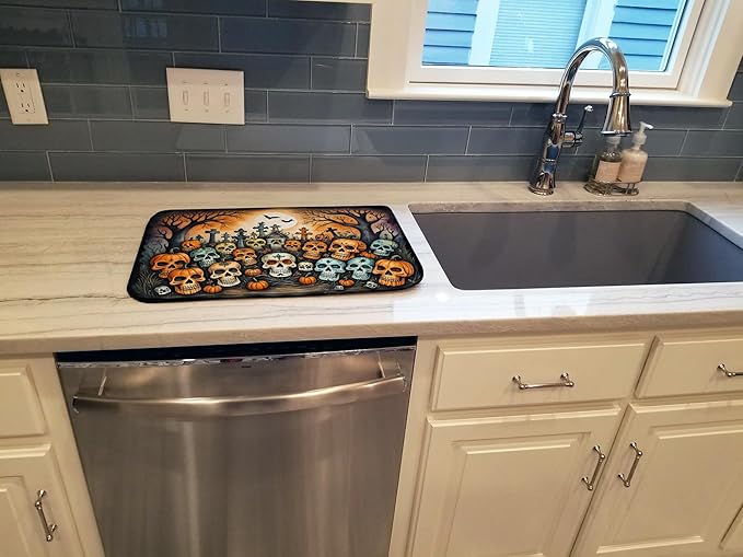 Caroline's Treasures DAC2231DDM Calaveras Sugar Skulls Spooky Halloween Dish Drying Mat Absorbent Dish Drying Mat Pad for Kitchen Counter Dish Drainer Mat for Countertop 14 x 21 Multicolor